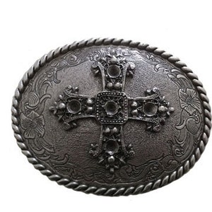Antique Oval Cross Crystals Belt Buckle Available in Various Crystals Fits All 1.5 Wide Belts image 4