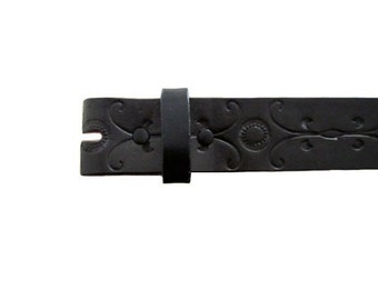Black Floral Vector 1.5" Wide Leather Belt - Available up to Size 40
