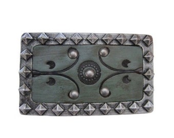 Rectangle Diamond Bordered Floral Vector Leather Belt Buckle - Fits All 1.5" Wide Belts