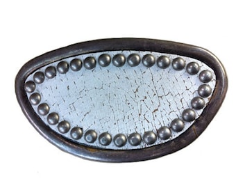 Leather Grin Belt Buckle - Available in Vintage Brown and Distressed White Leather - Fits All 1.5" Wide Belts