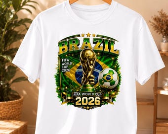 Brasil Copa Mundial de la FIFA 2026 PNG, Diseño de sublimación de fútbol, Imágenes prediseñadas de trofeo de fútbol, Camiseta de fan de Brasil Descarga digital