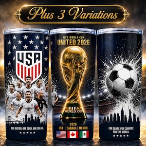 Fußball-WM 2026 Tumbler Wrap, USA Kanada Mexiko Fußballfans, Digitale Sublimation PNG, WM 2026 Fußball-Design