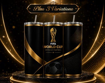 Fondo de maqueta de vaso premium de la Copa Mundial de la FIFA, tema de fútbol dorado de lujo, exhibición de vaso deportivo de 20 oz