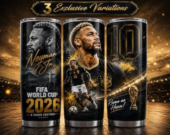 Diseño PNG para vaso térmico de Neymar Jr. para la Copa Mundial de la FIFA 2026, vaso térmico delgado de 20 oz de Brasil para sublimación, regalo para aficionados al fútbol, descarga digital.