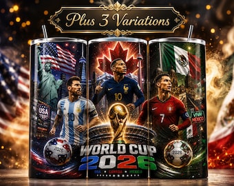Diseño PNG para vaso térmico del Mundial 2026, vaso térmico delgado de 20 oz con diseño de fútbol, descarga digital por sublimación de fútbol de EE. UU., Canadá y México