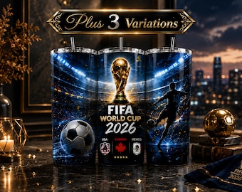 Diseño PNG para vaso de la Copa Mundial de la FIFA 2026, diseño de fútbol de EE. UU., Canadá y México, sublimación de trofeo de fútbol, descarga digital de vaso delgado de 20 oz