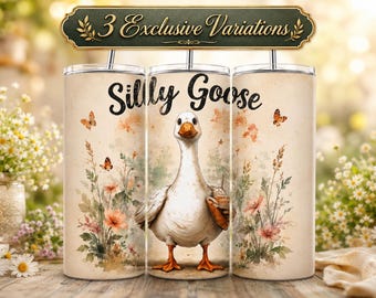 Silly Goose Tumbler Wrap PNG, 20oz magere bloemen eend sublimatie ontwerp, schattige dieren koffiekopje wrap, digitale download, grappige gans cadeau