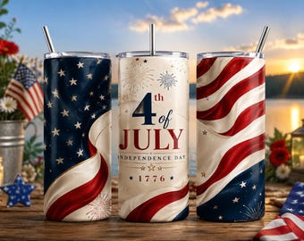 Diseño PNG para vaso térmico del 4 de julio, diseño de sublimación para vaso térmico delgado de 20 oz con bandera patriótica de EE. UU., descarga digital del Día de la Independencia.