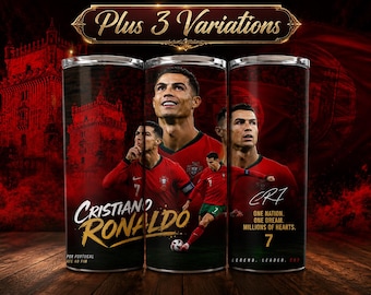 Diseño PNG para vaso térmico Cristiano Ronaldo CR7 / Portugal Copa Mundial de Fútbol 2026 Diseño por sublimación / Vaso delgado de 20 oz con diseño de fútbol, regalo para él