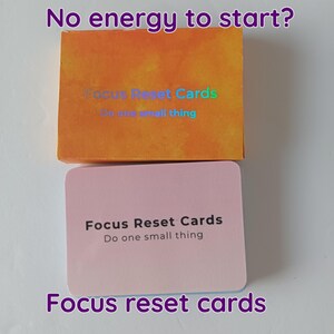 Focus Reset Cards for Low Energy Days, Gentle Productivity Tool, Small Step Action Cards