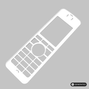 Könnte beinhalten: Eine weiße, flache, zweidimensionale Silhouette eines klassischen Mobiltelefons mit einem rechteckigen Bildschirmbereich, einer zentralen runden Navigationstaste und einem Raster aus rechteckigen Tasten in vertikaler Anordnung.