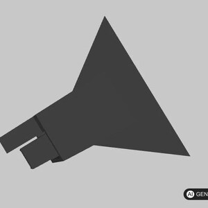 Könnte beinhalten: Ein dunkelgrauer Trichter mit einem breiten, dreieckigen Oberteil, das sich zu einem schmalen, zylindrischen Hals verjüngt. Das Objekt hat eine glatte, matte Oberfläche und ein einfaches, geometrisches Design mit klaren, scharfen Kanten.