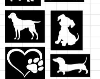 Paquete de plantillas para tatuajes de perros con purpurina