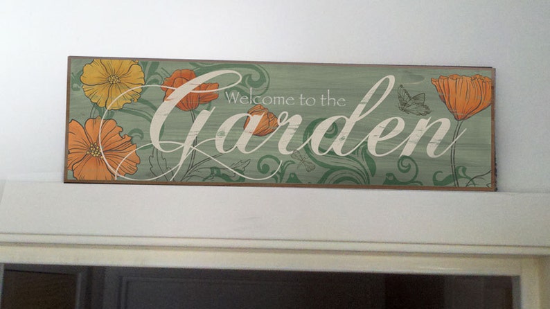 Welcome to the Garden Decorative Wood sign, Vintage Garden Decor, Decorative Garden Sign, Floral Garden Sign,Two sizes Available image 2