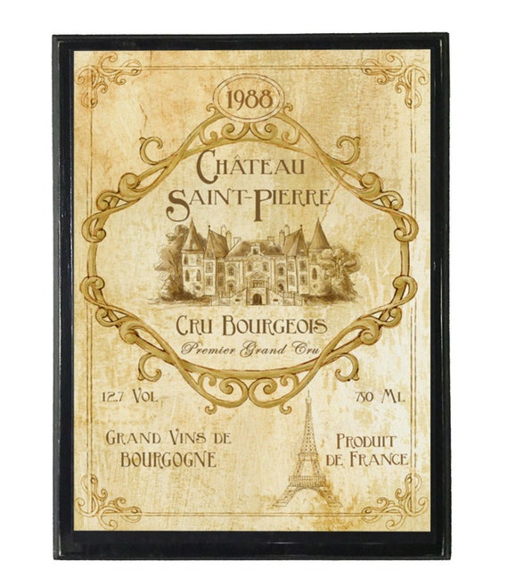 French Wine Label Art Cru Bourgeois Wine Decor Plaque Distressed