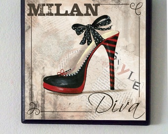 Milan Shoe Style, Fashion shoe diva, fashionista art print,Italian fashion, Couture , High Heels, Shoe wall art