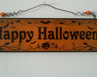 Halloween Sign ,Halloween decor,Happy Halloween, Fall Decor, Vintage Halloween,wood hanging decor ,Two sizes available