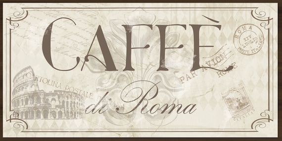 Caffe di Roma, Italian Cafe Wall sign, Shabby Chic Italian Decor Sign, Italian Kitchen Decor, Collage Italian Art Sign