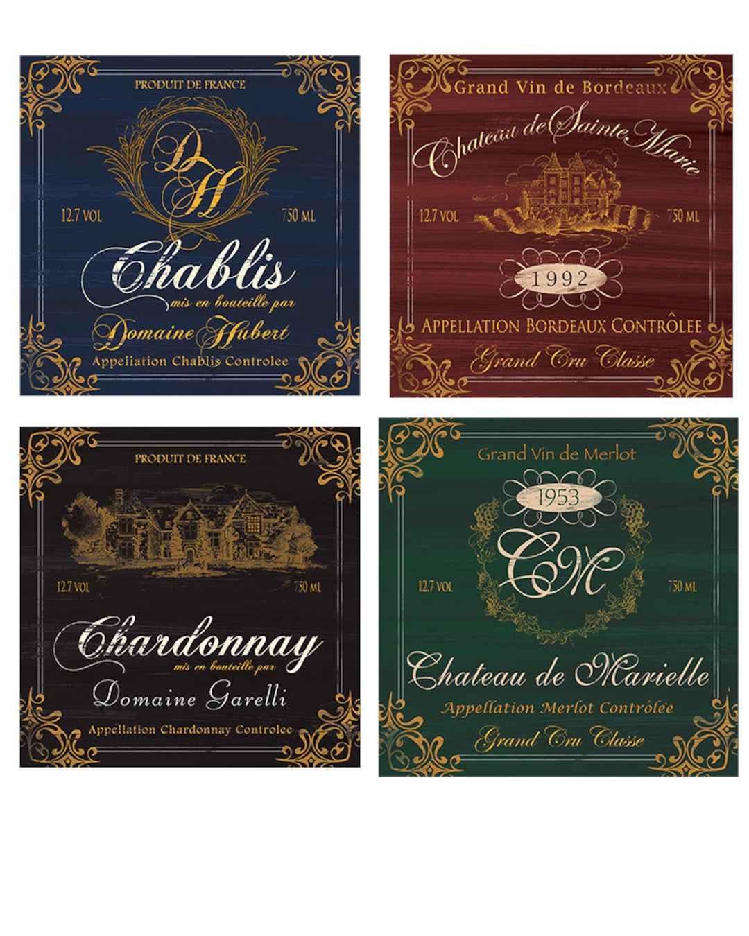 French Custom Label Vintage French Wine Label Art