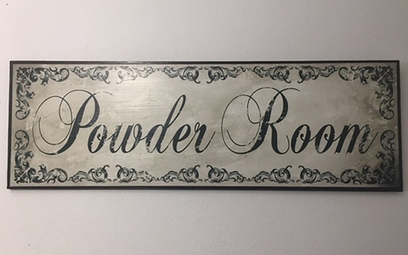 Powder Room Sign, Victorian Black and White Bathroom Decor,Powder Room decor,Vintage Bath decor, Bath Sign, two sizes available image 2