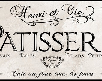 French Patisserie Vintage Look Sign, Black and White , Vintage French Kitchen, Retro Paris decor, vintage Paris, Country French Style Decor