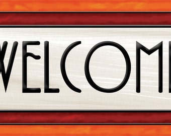 Welcome Sign, Arts and Craft Stained Glass Look, Craftsman Style Welcome Sign, 2 Sizes, 2 Colorways