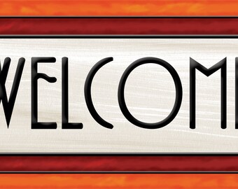 Welcome Sign, Arts and Craft Stained Glass Look, Craftsman Style Welcome Sign, 2 Sizes, 2 Colorways