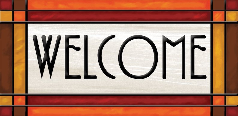 Welcome Sign, Arts and Craft Stained Glass Look, Craftsman Style Welcome Sign, 2 Sizes, 2 Colorways image 1