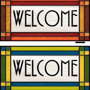 Welcome Sign, Arts and Craft Stained Glass Look, Craftsman Style Welcome Sign, 2 Sizes, 2 Colorways image 2