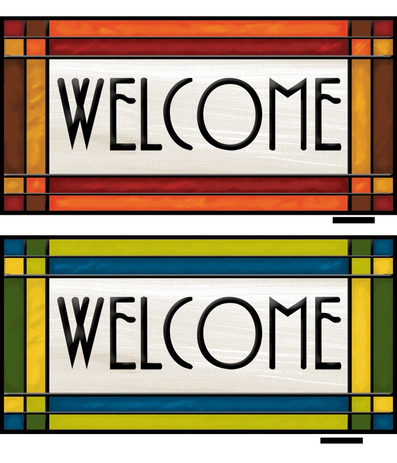 Welcome Sign, Arts and Craft Stained Glass Look, Craftsman Style Welcome Sign, 2 Sizes, 2 Colorways image 2