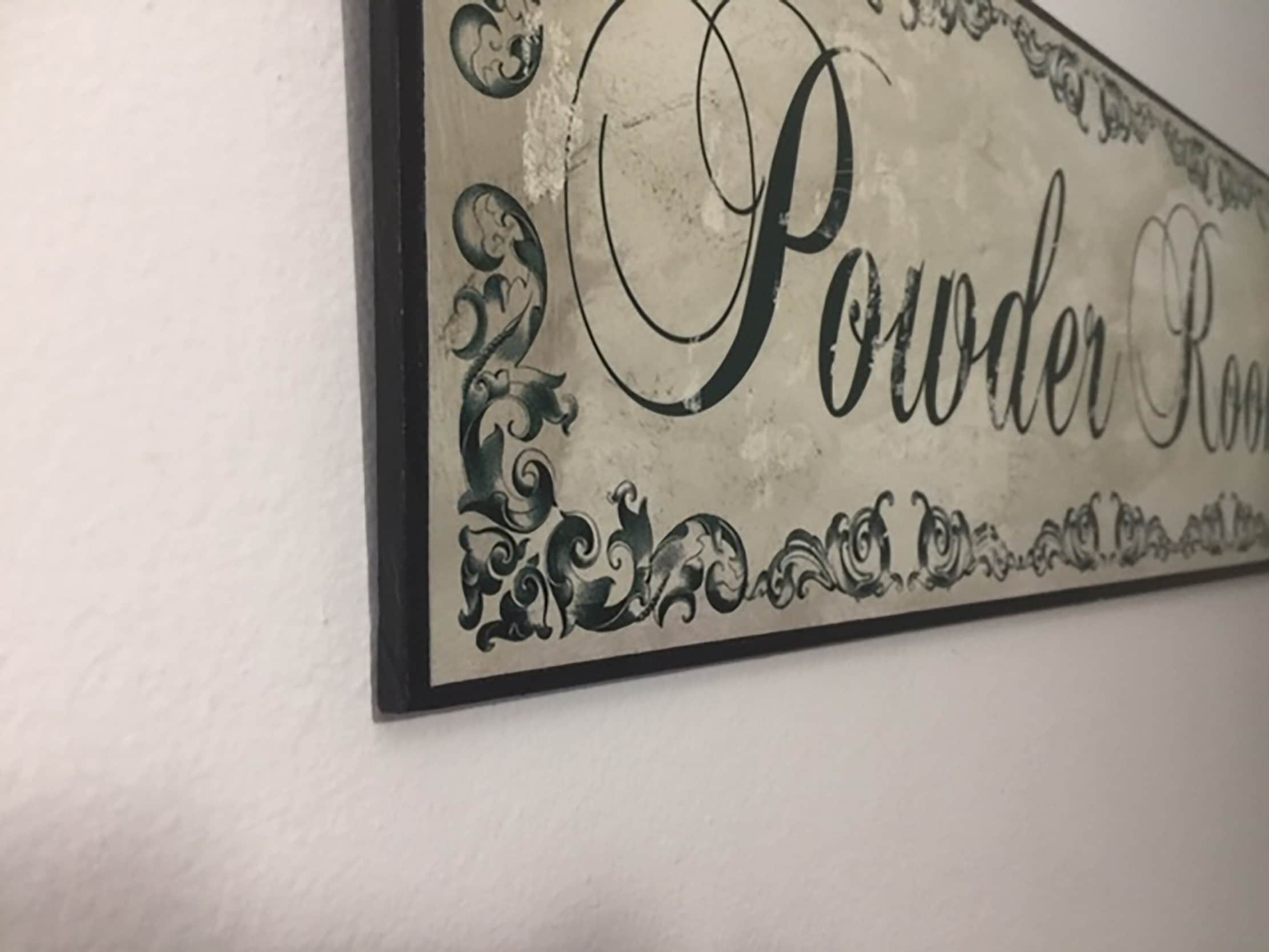 Powder Room Sign Victorian Black and White Bathroom Etsy