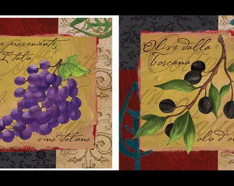 Tuscan Grapes and Olives, Set of 2 8x8" 1 1/2 " deep