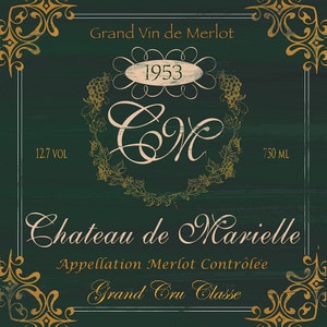 Wine Label Art,French Wine Label, French decor sign  &quot;Merlot&quot; ,Vintage Look French Decor,10x10&quot;