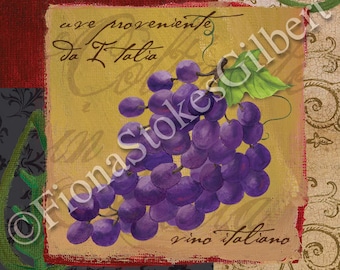 Old world Italian kitchen, Classic Italian decor,Tuscan Kitchen Italian Grapes Art,