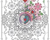 Adult Coloring page Valentine Mandala to color, Downloadable print to color, Fun design to color for all ages 11x14
