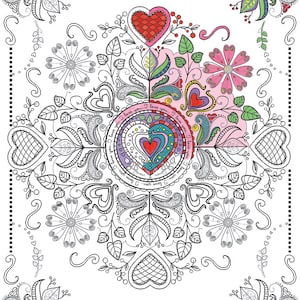 Adult Coloring page Valentine Mandala to color, Downloadable print to color, Fun design to color for all ages 11x14