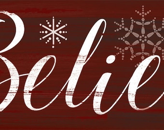 Christmas signs, Believe Holiday wall sign, Holiday Believe sign, Christmas plaque, Winter decor,Holiday decor,available in green or red