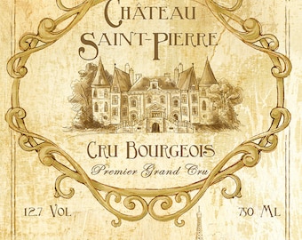 French Wine Label Art Cru Bourgeois Wine Decor plaque Distressed Ivory, Vintage Wine Label Art