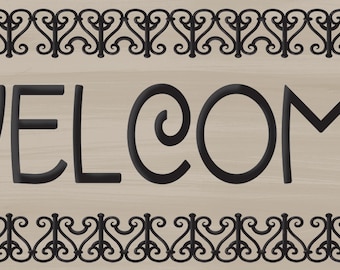 Welcome Sign, Craftsman Style Welcome, Arts and Crafts Welcome, Wrought Iron Border Welcome, two sizes available