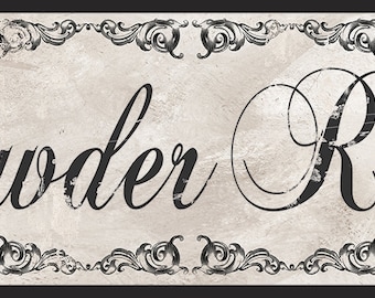Powder Room Sign, Victorian Black and White Bathroom Decor,Powder Room decor,Vintage Bath decor, Bath Sign, two sizes available