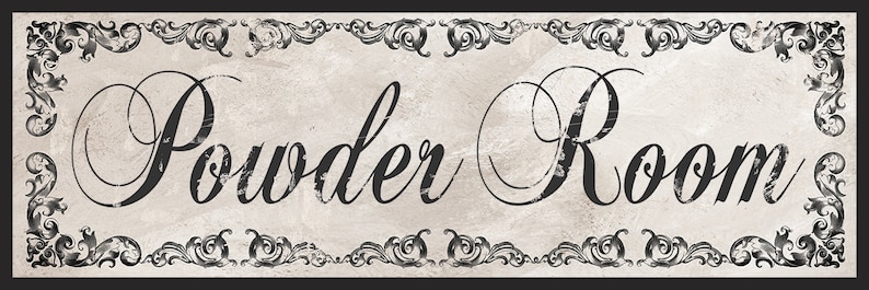 Powder Room Sign, Victorian Black and White Bathroom Decor,Powder Room decor,Vintage Bath decor, Bath Sign, two sizes available image 1