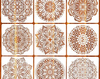 Eunvabir 9 Pack 12x12 Mandala Stencils Set