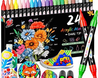 TBC 24 Colors Dual Tip Acrylic Paint Markers