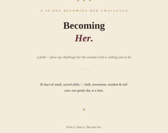 30-Day Becoming Her Challenge | Christian Faith, Fitness, Self-Care Journal (PDF Download)