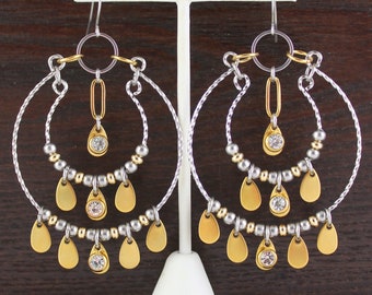 Large Mixed Metal Boho Chandelier Earrings - Exotic Statement Earrings - Gold with Silver Boho Earrings - Made by Felicia Cantillo in Jasper