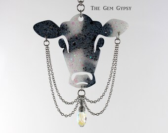 Crystal Hanging Cow Rear View Mirror Charm - Cow Gifts for Women - Cow Car Charm