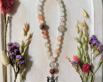 Handmade Moonstone Agate Prayer Beads with Angel Pendant | Christian Devotional Beads