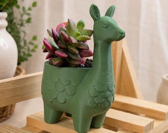 3D Printed Llama Planter with Live Succulent | Desk Plant Pot