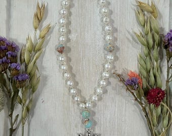 Freshwater Pearl Jasper Angel Prayer Beads | Christian Devotional Handmade Necklace