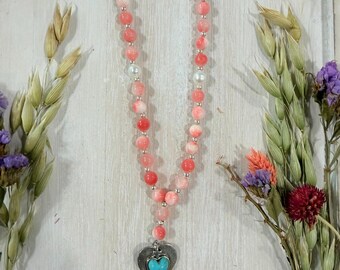 Pink Cat's Eye Pearl Prayer Beads with Heart Pendant | Christian Devotional Faith Gift